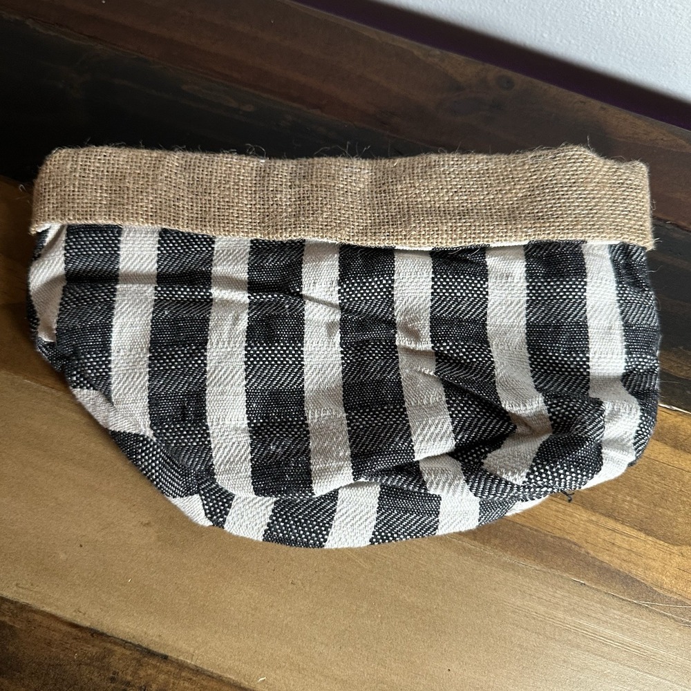 Mini Christmas Tree Bag Black White Striped Burlap 12x7 Holiday Decor - Picture 2 of 3